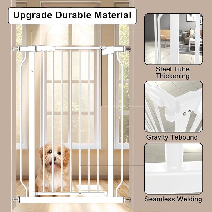 Extra Tall 40.55" Gate, 73.62-80.70" Extra Tall and Wide Dog Gate,Extra Wide Baby Gates Pressure Mounted Walk Through for Doorways,Stairs, Kitchen White