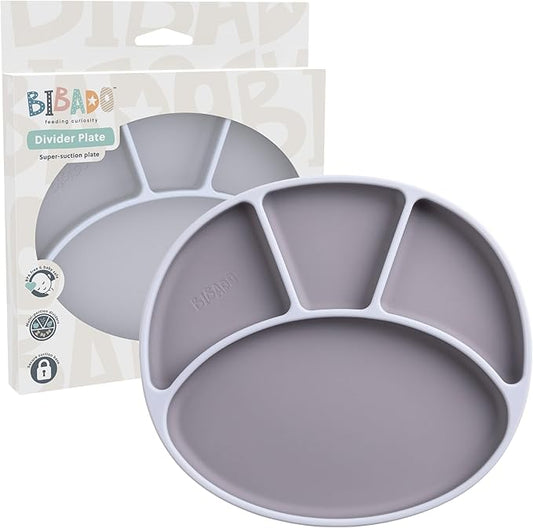 BIBaDO - Silicone Suction Divider Plate (Mist) - Toddler Plates - Help Develop Motor Skills - Durable, Dishwasher & Microwave Safe, BPA Free - Medical Grade - Baby Essentials - 6 Months to 3 Years