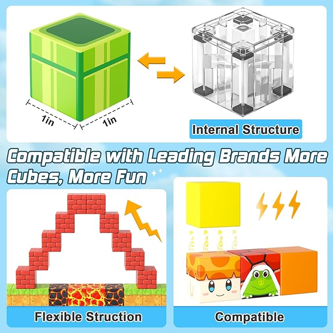 110PCS Magnetic Blocks - Build Mine Magnet World Magic Teleport Pipes Set, Building STEM Sensory Toddler Toys for 3+ Year Old Boys & Girls, Compatible with All Magworld 1” Magnetic Blocks Kids Toys