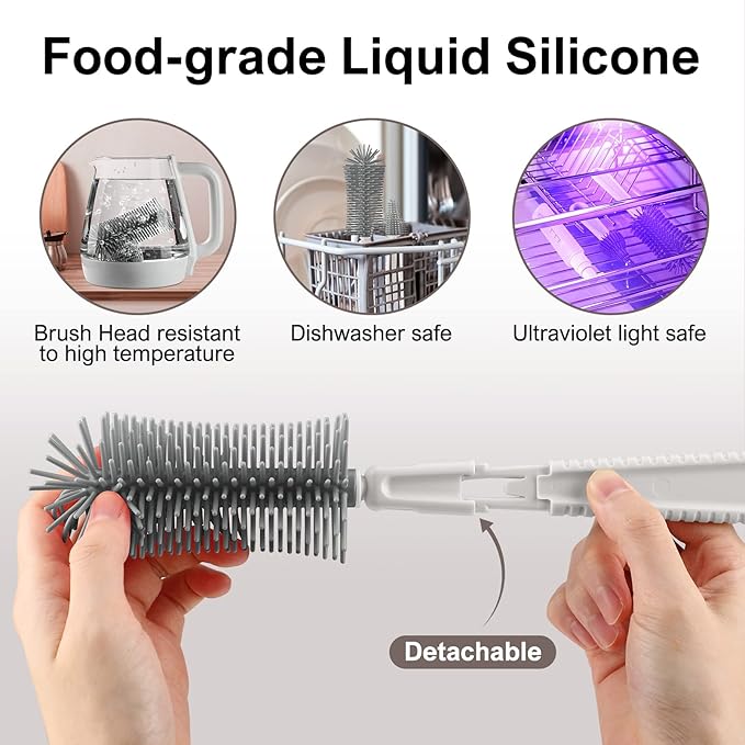 Baby Bottle Brush,6 in 1 Bottle Cleaner Set with Extendable Silicone Bottle Brush,Drying Rack,Nipple & Straw Brushes,Soap Dispenser & Organizer Case,Ideal Gifts for Babies& Moms