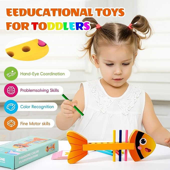 Montessori Wooden Color Sorting Toys for 3+ Year Old, Sensory Matching Game, Preschool Learning Activities Educational, Fine Motor Skill Development Toy Gift for Boys and Girls