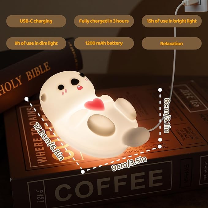 Huggwaii Upgrade Otter Night Light for Kids – Cute Silicone Squishy Kids Night Light, Dimmable & Rechargeable LED Otter Lamp, 1200mAh Battery, Soft Nursery Nightlight for Toddler Room Decor & Gifts