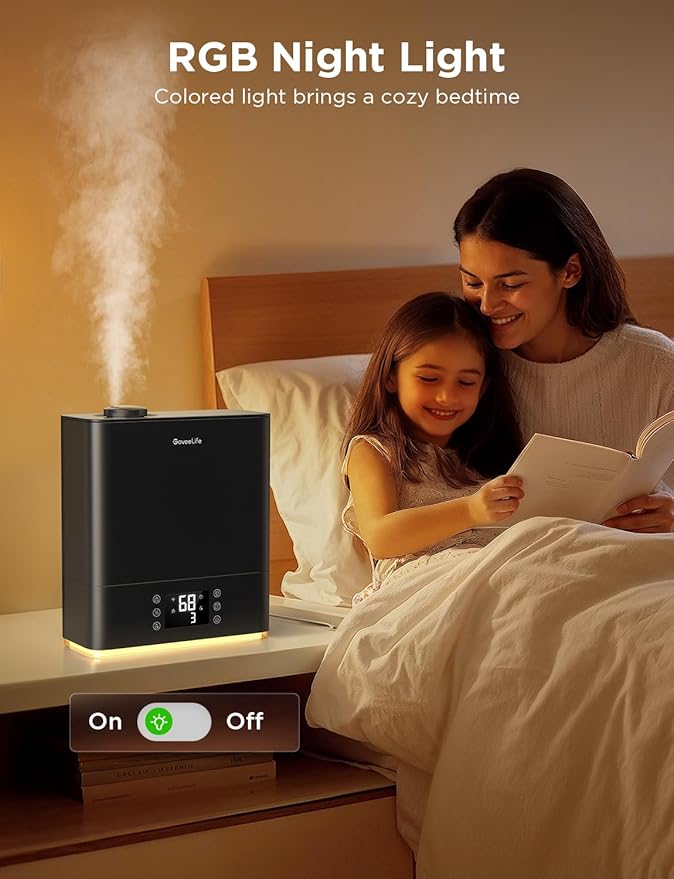 GoveeLife Smart Humidifiers for Bedroom Large Room, Top-Fill Cool Mist 6L WiFi Air Humidifier, Auto Mode, App & Voice Control, 60H Runtime, Rapid Humidification, RGB Nightlight Baby Plants, Black