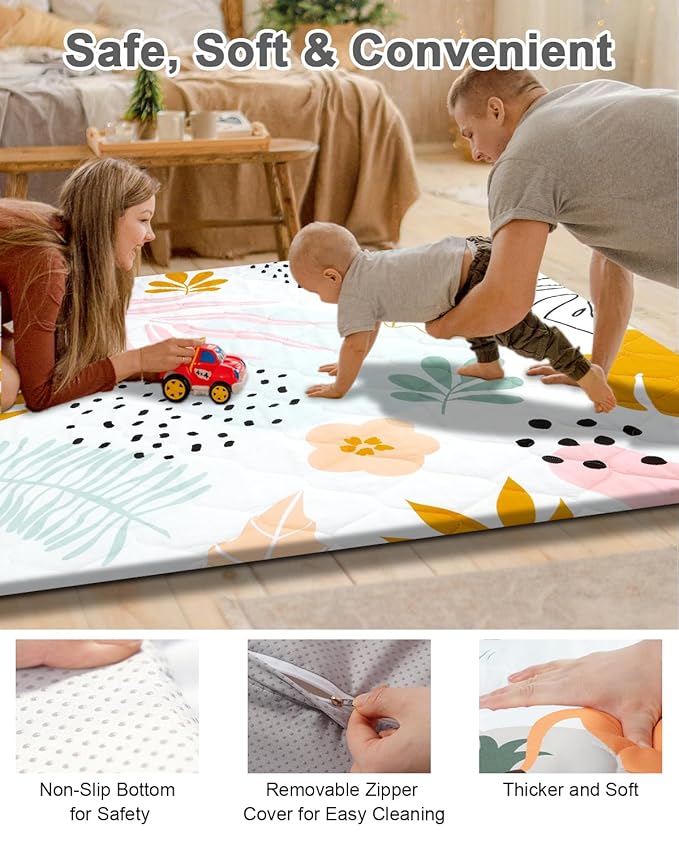 Premium Foam Baby Play Mat 50x50 – Removable & Machine Washable Cover, Extra Thick Padding Playpen Mat, Non-Slip Crawling Mat, Easy to Clean for Infants, Toddlers & Babies