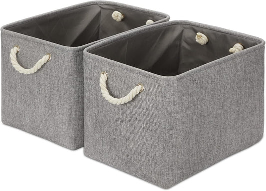 DULLEMELO Fabric Storage Bins 16x12x12 inches, Large Rectangular Storage Baskets 2 Pack, Collapsible Storage Organizer Decorative Storage Boxes for Closet, Toys, Clothes, Home, Office (Grey)
