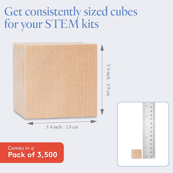 DIY Wooden Cubes 3/4-inch, Pack of 3500 Small Blank Wooden Blocks, Unfinished Wood Blocks for Crafts, STEM, Dice, and Building Blocks for Stacking, by Woodpeckers