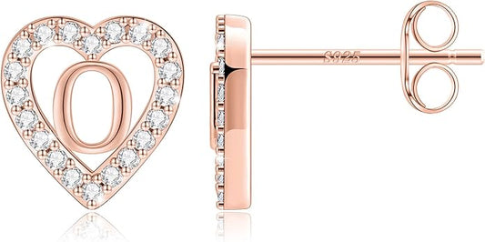 Anoup Christmas Gifts for Grandkids Girls Earrings - S925 Sterling Silver Post CZ Hypoallergenic Stud Heart Initial Earrings for Women Kids Jewelry Stocking Stuffers for Teen Girls Birthday Gifts