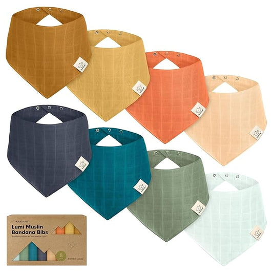 KeaBabies 8-Pack Muslin Baby Bibs for Boys, Girls - Muslin Bandana Drool Bibs for Baby Girl & Boy, Drooling Newborn, Teething Toddler, Infant 0-36 months, 100% Cotton Extra Absorbent & Soft (Eclipse)