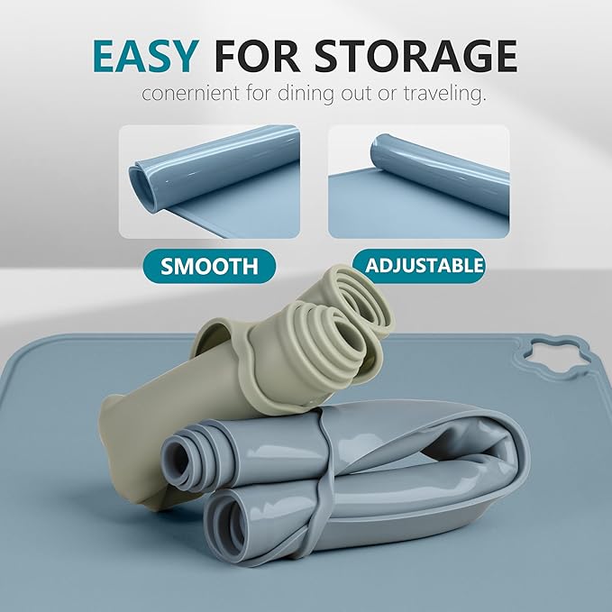 Silicone Placemat for Kid Stain-Proof Non-Slip Toddle， Reusable Portable，Heat Resistant for Toddlers placemat 2 Pack