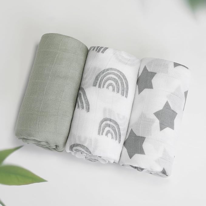GLLQUEN BABY Receiving Blanket Boy Cotton Muslin Swaddle Blankets Girl Newborn Squares Breathable & Soft Thin Baby Blankets Cloths Double Absorbent Infant Swaddling Wrap - 3 Pack (Star)
