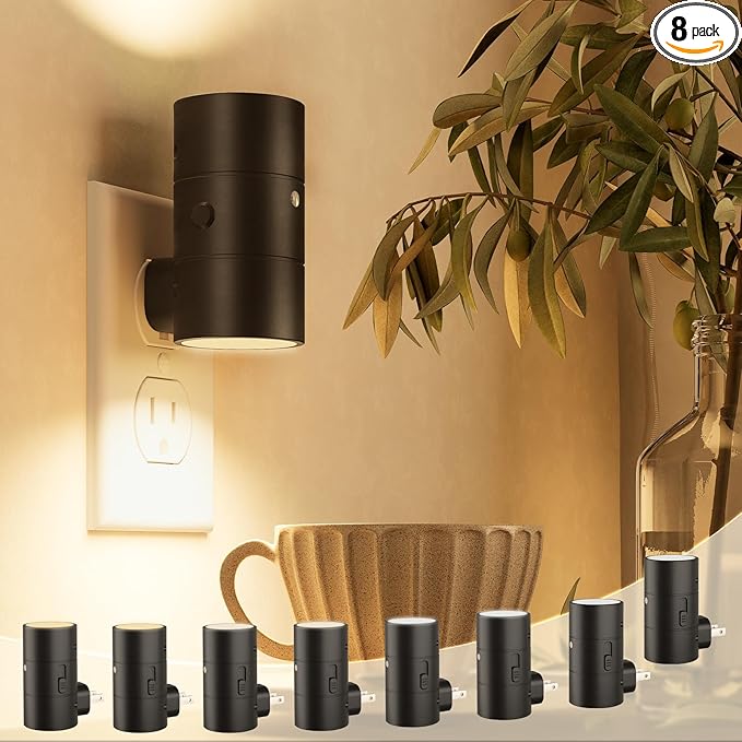 NIORSUN Night Lights Plug into Wall, Dimmable with 3 Color Modes & Auto On/Off Sensor, Ultra-Slim Nightlight for Hallway, Bathroom, Bedroom, Nursery, Kitchen (8 Pack, Black)