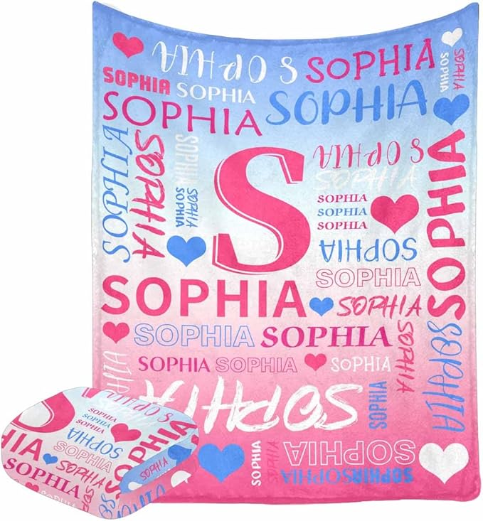 M YESCUSTOM Custom Baby Blanket with Name, Personalized Name Throw Blanket for Girls Boys Kids Customized Flannel Blanket for Men Women Valentines Day Mother's Day Christmas Newborns Gradient Pink
