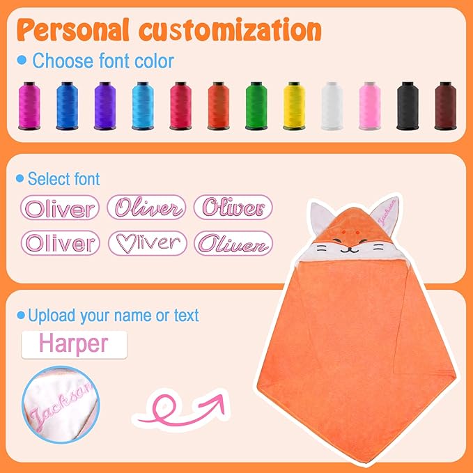 Custom Hooded Baby Towel with Name, Soft and Absorbent Customized Fox Toddler Towels, Baby Bath Towel for Boys and Girls, Easter Birthday Towel for Kids，Babies, Toddlers, Newborns Essential