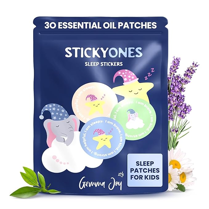 Gemma Joy Bedtime Baby Soothers & StickyOnes Sleep Patches - Cry Activated Heartbeat Elephant Plush Toy, Stuffed Animal with Calming Light & All-Natural, No Melatonin Bedtime Patches for Kids and Baby