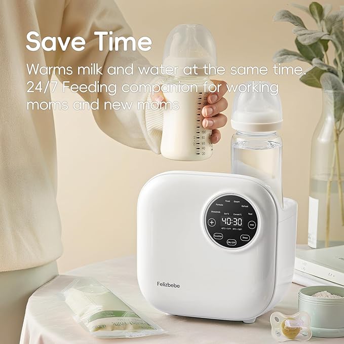 Baby Bottle Warmer, Felizbebe 10-in-1 Double Bottle Warmer for Breastmilk or Formula, Accurate Temperature Control, Timer, Sterili-zing, Defrost, Heat Food, Keep Warm, Breast Milk Warmer for Baby