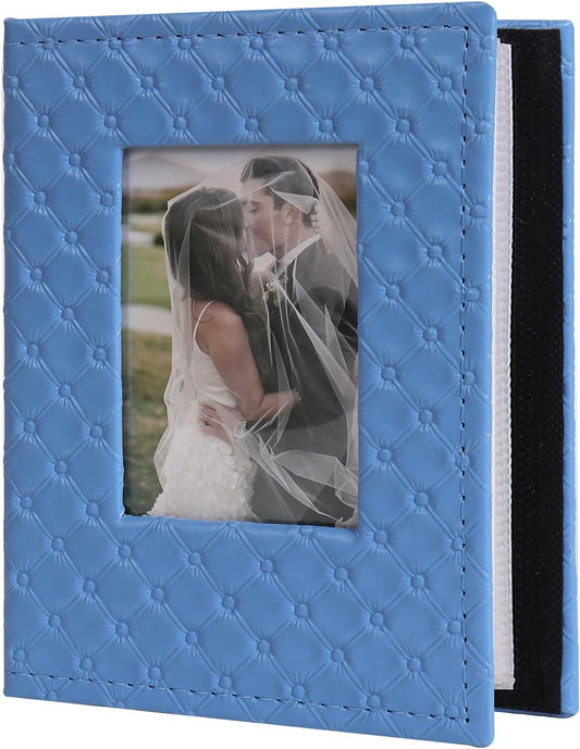 RECUTMS Photo Album 4x6 100 Pockets Photos, Button Grain PU Leather Photo Books Small Picture Album for Baby Family Wedding Christmas Photo Albums Holds 100 Vertical Photos(Blue)