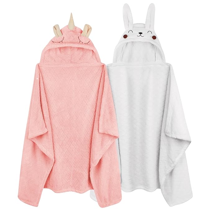 Hooded Baby Towels Girl Baby Bath Towels Toddler Towels for Girls 0-5 Years, 2-Pack Ultra Soft & Absorbent Baby Girl Bath Towel Toddler Bath Towel, Large 50''x32'' Baby Hooded Towel Girl