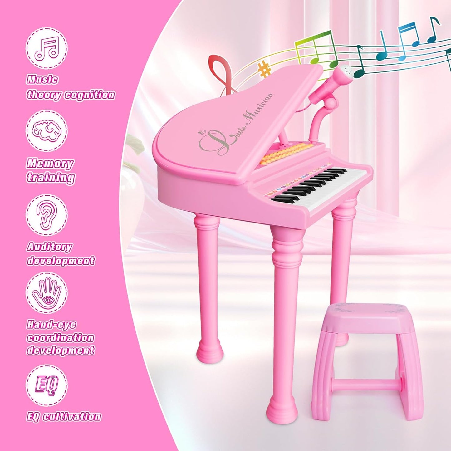 Love&Mini Piano Keyboard Toys for Girls - 31 Keys Kids Toy Piano with Microphone and Stool for Toddler Music Toy for 3+ Years Old Girls Birthday Gift