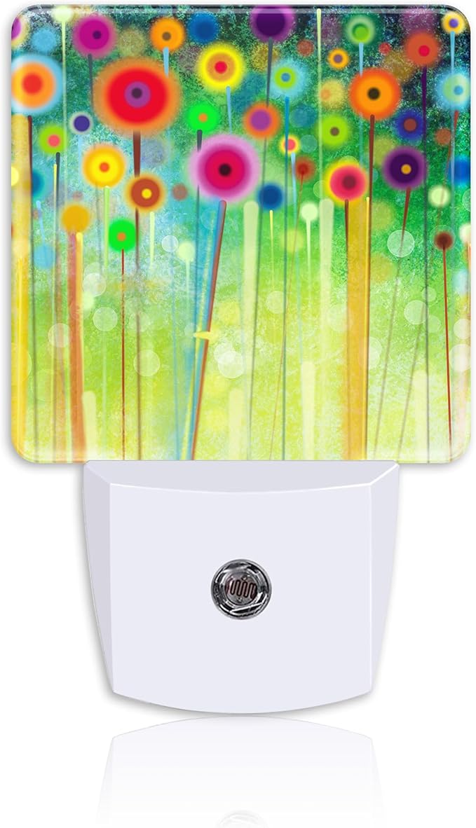 Night Light Plug Wall,Abstract Watercolor Meadow Flower LED Night Lights with Dusk to Dawn Light Sensor for Women Girls Boys Room Decor,Hallway,Kitchen,Bathroom,Nursery,Stairs
