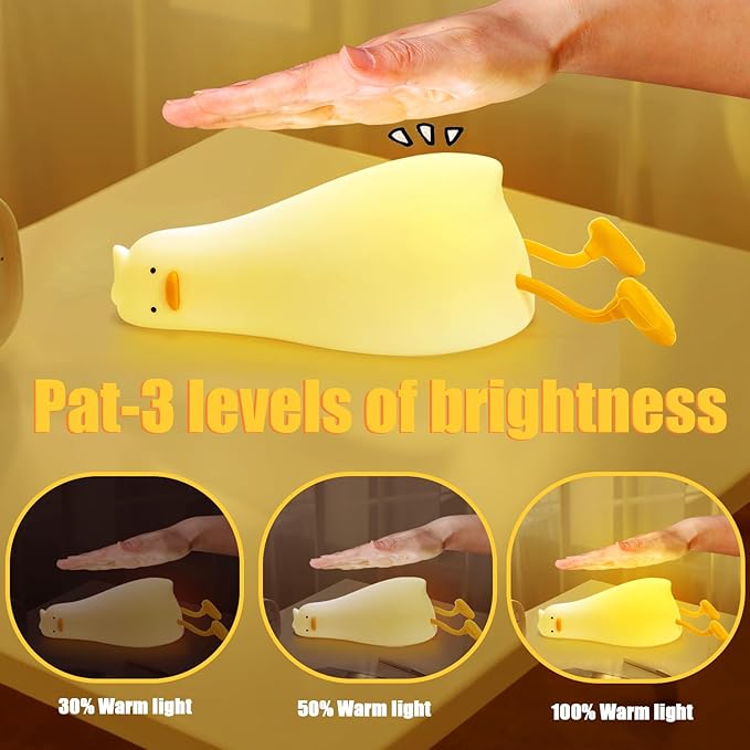 Hbaushun Duck Night Light, Dimmable Nursery Squishy Lying Flat Nightlight,Cute LED Silicone Duck Lamp,Rechargeable Bedside Touch Lamp for Breastfeeding Toddler Baby Kids Decor,Birthday Christmas Gifts