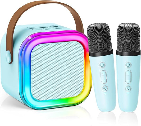 【2025 Newest】 Mini Karaoke Machine for Kids Girls & Boys - Portable Bluetooth Speaker with 2 Wireless Microphones - Kids Birthday Gifts for Ages 4-10 - Kids' Instrument Accessories - Blue