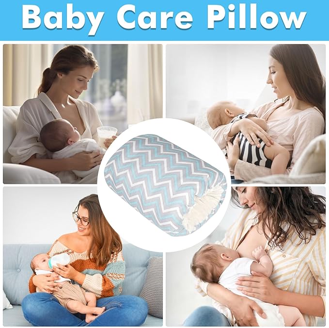 Nursing Arm Pillows for Breastfeeding,Baby Feeding Arm Pillow Portable and Washable for Travel, Soft Cotton Ergonomic Bottle Nursing Essentials（Blue Ripple）