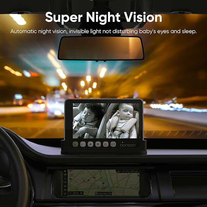 bonoch 5" 1440P Baby Car Camera - 360 Degree Rotating Wide View Backseat Rear Facing Mirror for Baby, USB Powered with Charger, Easy Setup Car Seat Monitor, Night Vision