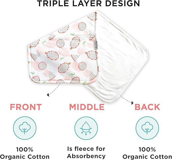 5-Pack Organic Cotton Burp Cloths – Large, Ultra-Soft 3-Layer Towels for Burping, Shoulder & Hand Use, Highly Absorbent