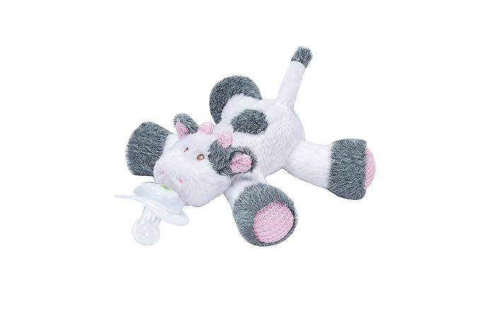 Nookums Paci-Plushies Buddies - Cow Pacifier Holder - Adapts to Name Brand Pacifiers, Suitable for All Ages, Plush Toy Includes Detachable Pacifier