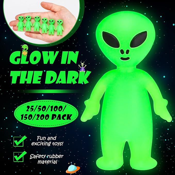 300 Pcs Mini Alien Figures Glow in the Dark Small Little Tiny Aliens Figurine to Hide and Seek for Space Party Favors Prank Rubber Toys Bulk Gifts for Halloween Party Goodie Bag Fillers