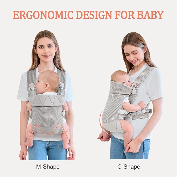 Newborn Carrier, Baby Carrier Newborn to Toddler, Ergonomic Baby Sling with Head Support,Light Grey