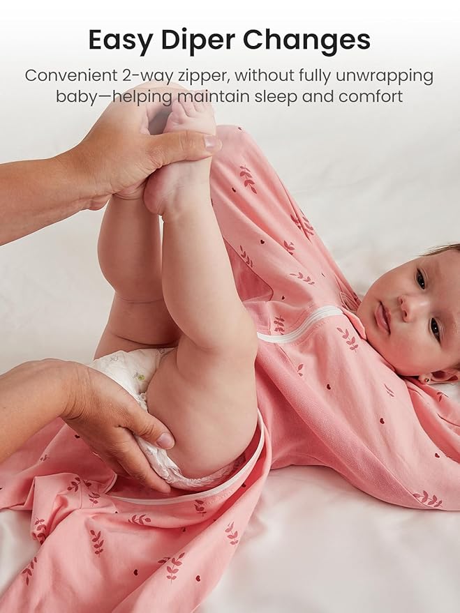GROWNSY Transitional Swaddle Sleep Sack 3-6 Months, Starfish Design Baby Swaddle Sack, Dual-Zipper for Easy Diaper Changes, Proper Hip Development & Openable Foot Button, 12-20lbs, Pink