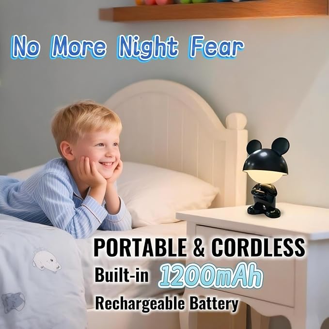 Night Light | Mini Desk Lamp | Table Lamps for Night Stands LED Cool Shape 3 Level Dimmable Touch Light with Rechargeable Battery for Bedside Living Room Home Decor Christmas Gifts(Black)