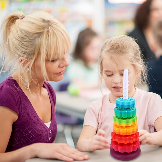 Spinning Stacking Toys - Rainbow Tower, Kids Stackable Spinning Toy, Educational Toy for Toddlers 1-3, Strong ABS Plastic, Color & Shape Recognition, Builds Sensory & Motor Skills