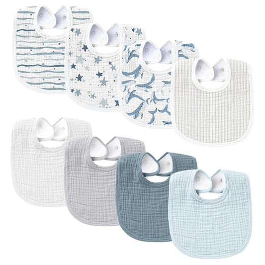 Konssy Muslin Baby Bibs 8 Pack Baby Bandana Drool Bibs Cotton for Unisex Boys and Girls, Soft Absorbent Set for Teething and Drooling