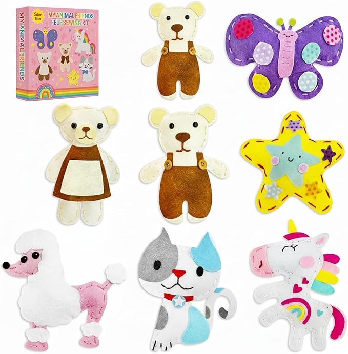 FYXGZZH Kids Beginner Sewing Kit – DIY Stuffed Craft Set with Pre-Cut Felt, Plastic Needle & Embroidery Thread, Educational Arts & Crafts for Boys & Girls Ages 6-12, Bear