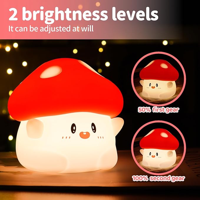 Mushroom Night Light Silicone - Color Changing Lamp, USB Rechargeable, Long Battery Life, Soft Squishy, Dimmable Brightness - Bedroom Decor, Cute Mushroom Gifts for Kids & Adults