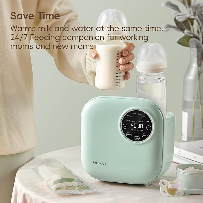 Baby Bottle Warmer, Felizbebe 10-in-1 Double Bottle Warmer for Breastmilk or Formula, Accurate Temperature Control, Timer, Sterili-zing, Defrost, Heat Food, Keep Warm, Breast Milk Warmer for Baby