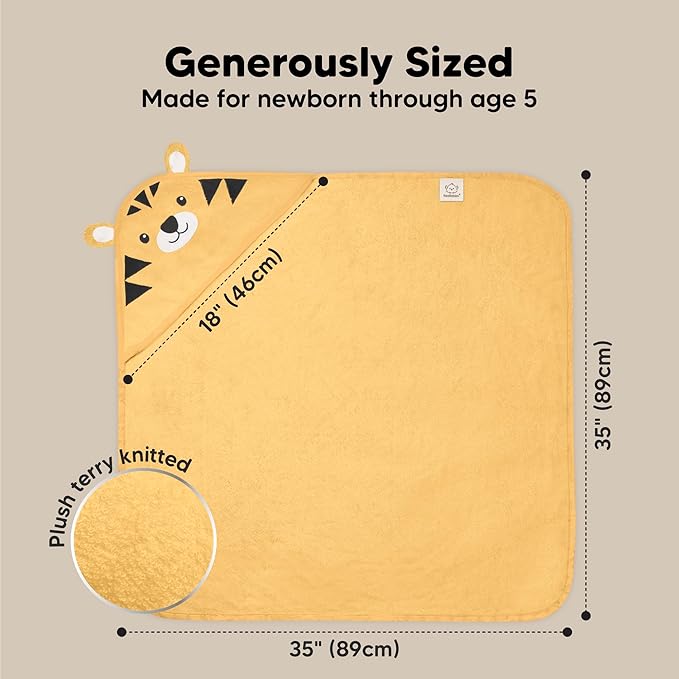 KeaBabies Hooded Baby Towel for Newborn - Viscose Derived from Bamboo Large Baby Bath Towels with Hood for Boys, Girls, Toddler, Extra Absorbent & Soft Newborn Bath Essentials (Tiger, Regular)