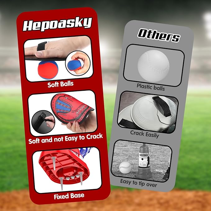 3-in-1 Kids T-Ball Set for Toddlers 3-5 with Fixed Tee Ball Stand, Baseball Launcher, Toss and Catch Ball Game - Outdoor Sports Toy Gift for Boys and Girls