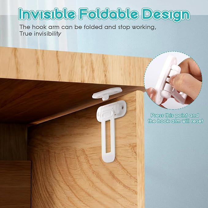 11Pcs Upgraded Cabinet Locks Baby Proofing -Invisible Foldable baby proofing cabinets-child locks for cabinets and drawers Easy Installation/No Need for Drilling (white-11)