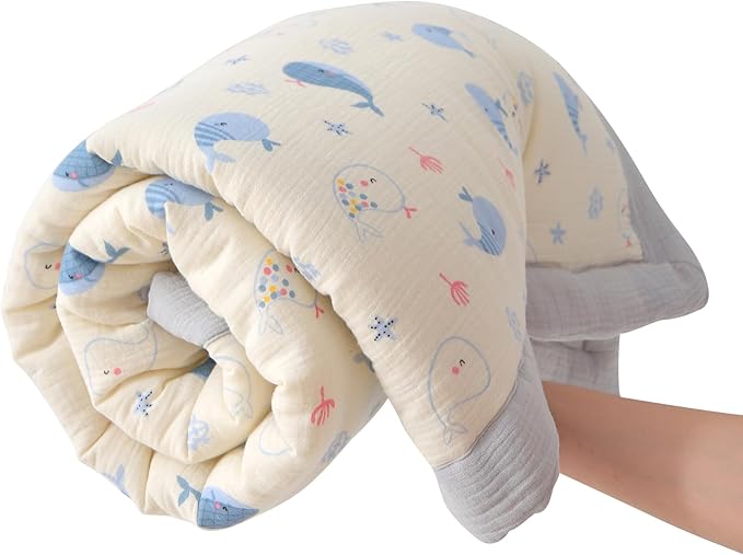 Cotton Muslin Toddler Comforter/Quilt,Ultra Soft & Breathble Muslin Toddler Blanket,All Season Baby Blankets for Boys and Girls, Machine Washable,41"x48"