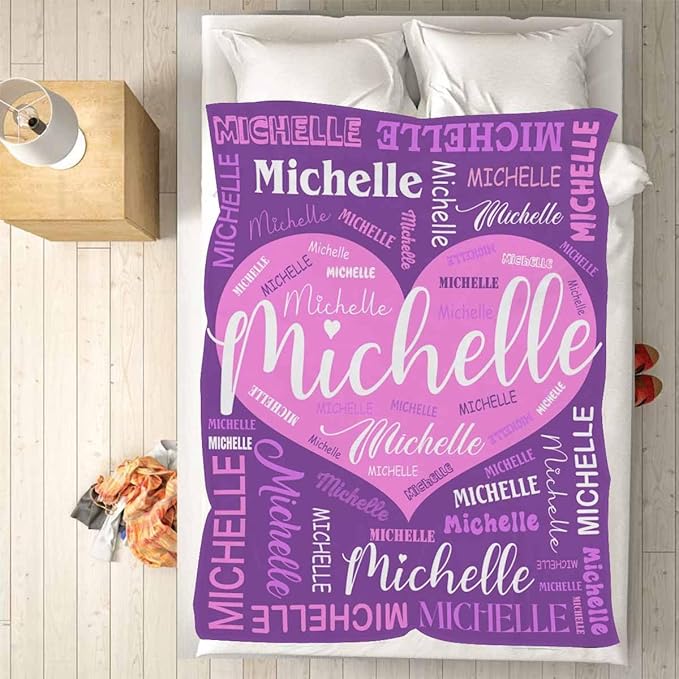 M YESCUSTOM Custom Baby Blankets for Kids, Personalized Baby Blankets for Girls Boys Adult Toddler Customized Soft Throw Blanket with Name Birthday Christmas Valentines Day Pink Heart