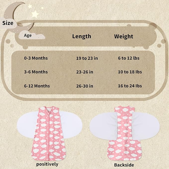 Newborn Sleep Sack Baby Swaddle,3-Way Adjustable Wearable Blanket,100% Rayon Cotton Swaddling Sleeping Bag. (Cloud & Cow Print, 3-6 Months)
