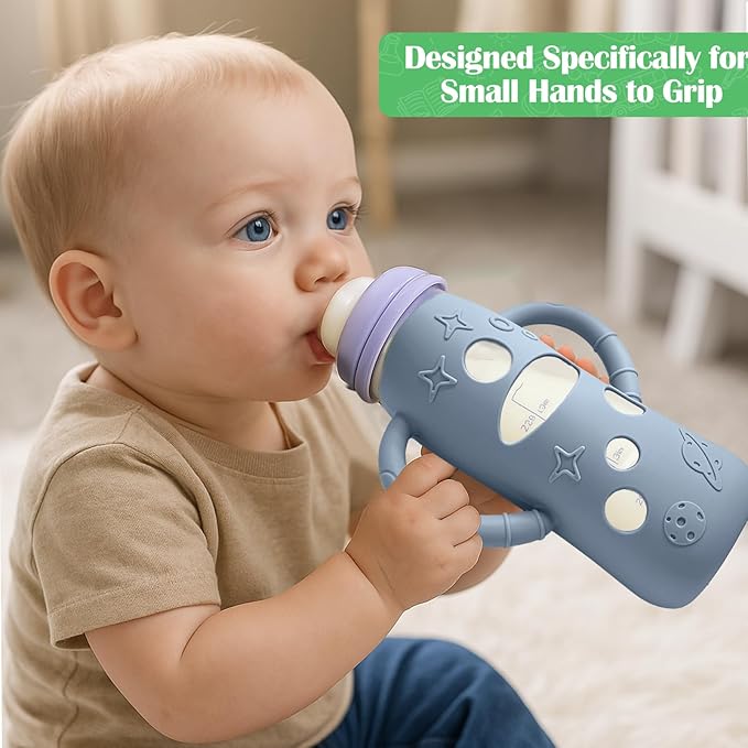 BUSOHA 3 Pack Silicone Sleeves for Lansinoh Glass Baby Bottles - Wide Neck Baby Bottles Sleeves for Lansinoh Bottles Baby Anti-Colic Bottles Holder with Handle Silicone Protector,8 oz