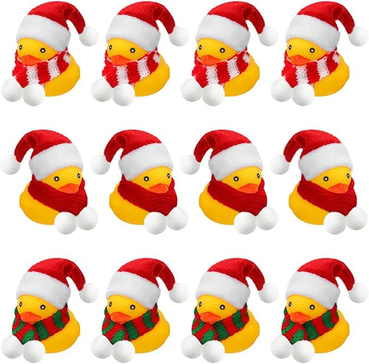 Funtery 12 Pcs Christmas Rubber Ducks Bulk with Xmas Hats and Scarf Mini Bath Rubber Ducky Showers for Xmas Winter Holiday Celebration Party Favors Stocking Stuffers Birthday Gift Exchange