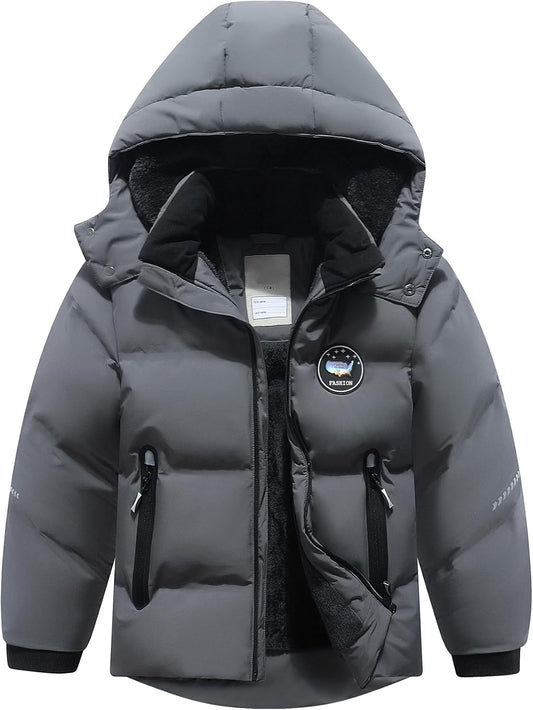 Kids Boy's Winter Coat Fleece Lined Waterproof Jacket Puffy Cotton Coat Thick Hooded Down Outdoor Coats