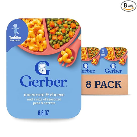 Gerber Mealtime for Toddler Macaroni & Cheese with Side of Seasoned Peas & Carrots, 6.6 Ounce (Pack of 8)