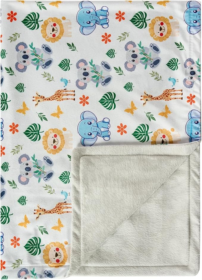 Baby Blanket 30x40 Inches Soft Double Layer Fleece Throw with Cute Animals Print Gender Neutral Crib Blanket for Infant, Toddler, Newborn Baby Girl or Boy Shower Gift