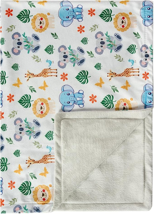 Baby Blanket 30x40 Inches Soft Double Layer Fleece Throw with Cute Animals Print Gender Neutral Crib Blanket for Infant, Toddler, Newborn Baby Girl or Boy Shower Gift